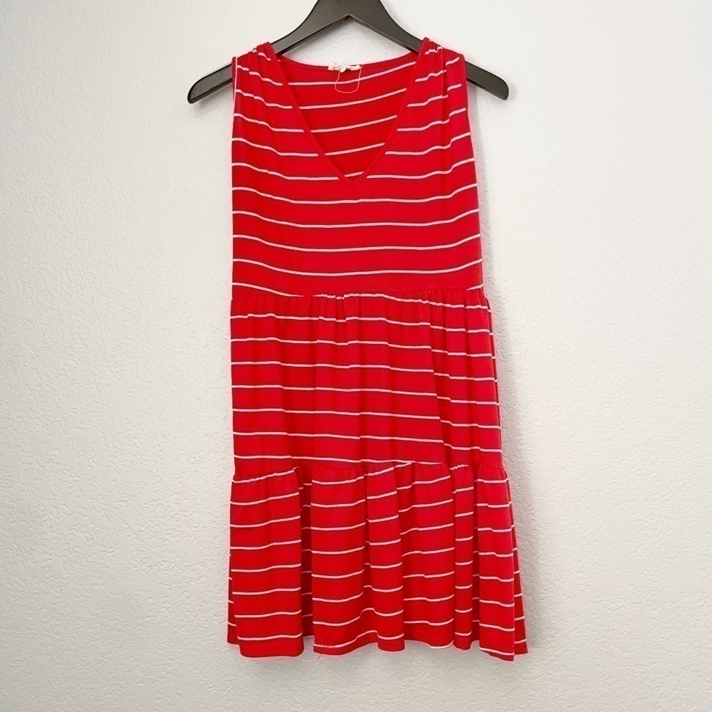 SEE YOU MONDAY Striped Tiered Knit Red White Dress Medium